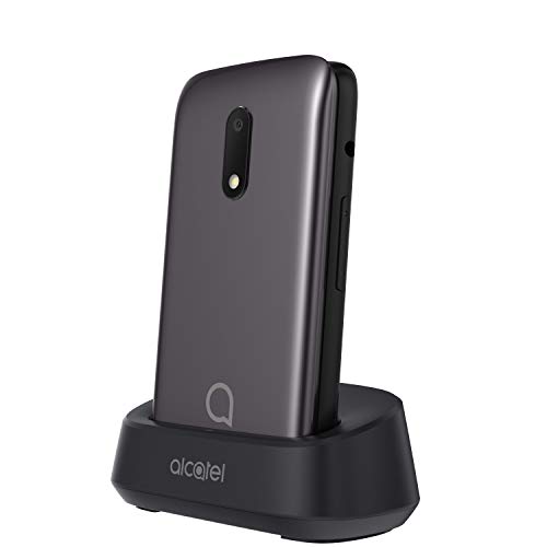 Alcatel 3026 - Teléfono móvil de fácil uso con tapa y base para cargar - botón SOS - Cámara 2MP con flash - teclas grandes - Gris metálico