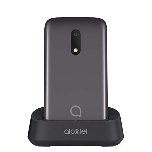 Alcatel 3026 - Teléfono móvil de fácil uso con tapa y base para cargar - botón SOS - Cámara 2MP con flash - teclas grandes - Gris metálico