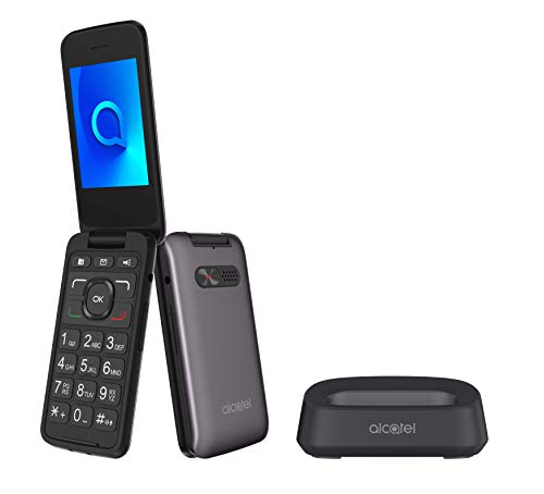 Alcatel 3026 - Teléfono móvil de fácil uso con tapa y base para cargar - botón SOS - Cámara 2MP con flash - teclas grandes - Gris metálico