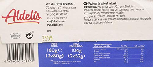 Aldelís Conserva Pechuga de Pollo al Natural Pack 16 x 2 Unidades de 160 g