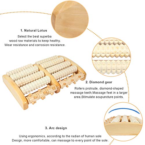 Alivio del dolor del rodillo del Massager del pie dual de madera para la fascitis plantar Heal Spur Acupressure profundo del tejido del pie y del talón