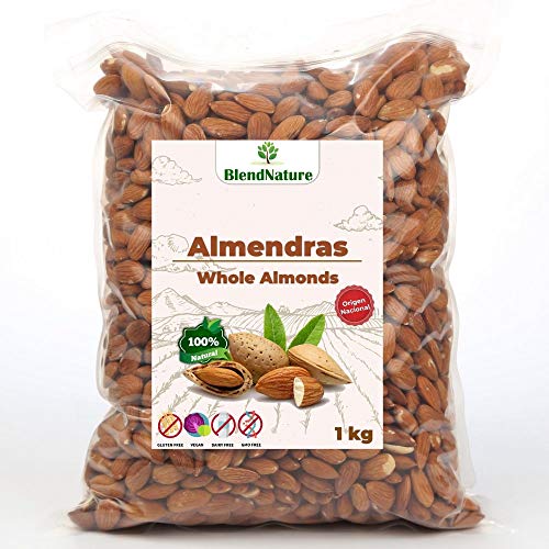 Almendras Crudas Peladas 1kg – Sin Sal Con Piel - 100 % Natural y Entera - de Origen Nacional mas Sabrosa – Calidad Premium - No Transgenica – Vegana.