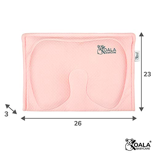 Almohada Plagiocefalia bebé de lactancia Koala Babycare® en memory foam para la prevención y el tratamiento de la plagiocefalia (cabeza plana) con funda extraíble (con 2 fundas de almohada) - Rosa