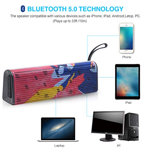 Altavoz Bluetooth 5.0 USB, Altavoz Portátil Inalámbrico, Sonido Estéreo Claro para USB/FM Radio/SD/AUX,Construido en Micrófono, Autonomía de 24h para Camping,Viajes,Playa,Ducha,Aire Libre