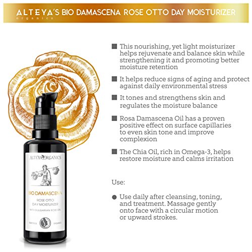 Alteya Organic Crema Hidratante de Día Bio Damascena (50 ml) – Rejuvenecedor – Basada en Esencia de Aceite de Rosa Damascena de Bulgaria Veindida por el Cultivador Organico Alteya Organics y con Certificado NaTrue