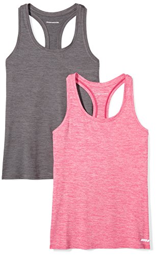 Amazon Essentials 2-Pack Tech Stretch Racerback Tank Top Athletic-Shirts, Charcoal Radiant Raspberry Heather, US XL (EU 2XL)