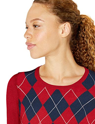 Amazon Essentials Lightweight Crewneck Sweater Sudadera, Red Argyle, XXL