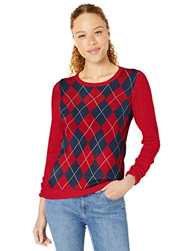 Amazon Essentials Lightweight Crewneck Sweater Sudadera, Red Argyle, XXL