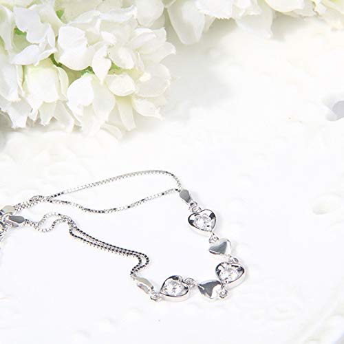 AMTBBK 925 Pulsera De Plata Esterlina, Pulseras del Amor del Corazón Cinco, Circón Brazalete, Pulsera De Plata Ajustable, Regalo para Las Mujeres