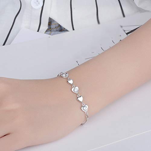 AMTBBK 925 Pulsera De Plata Esterlina, Pulseras del Amor del Corazón Cinco, Circón Brazalete, Pulsera De Plata Ajustable, Regalo para Las Mujeres