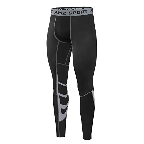 AMZSPORT Pantalones Deportivos de Entrenamiento para Hombre Medias de Compresión de Secado Rápido, Negro L