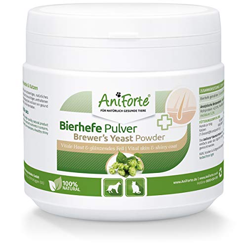 AniForte levadura Pura de Cerveza en Polvo para Perros y Gatos 250g - Pelo Brillante y Fuerte, Piel Vital, Rica en vitaminas B, minerales, oligoelementos, Producto Natural