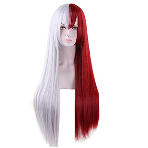 Ani·Lnc Pelucas 80 cm larga recta Mujeres cosplay sintética peluca de pelo Todoroki Shoto recto