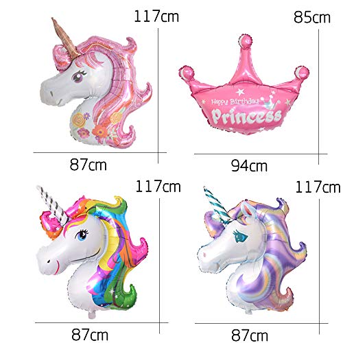 Ánimo Globo Unicornio para Fiesta,Paquete completo incluye Unicornio Grande x3 Corona Plus x2 Pelotas Unicornios x15 y Estrellas x4 con x13 Letras de Happy Birthday.Regalo Ideal para Decorar Un Cumple