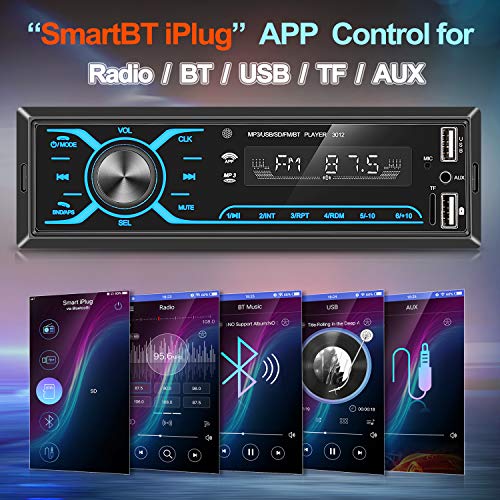 ANKEWAY 2020 Nuevo Táctil Radio Coche Autoradio Bluetooth 1 DIN con App Control y Remoto del Volante, Llamadas Manos Libres Radio FM 75W x 4 Reproductor MP3 Soporte BT/USB/TF/AUX/USB Carga Rápida