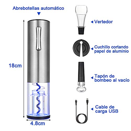 Anpro Sacacorchos Electrico Recargable para Botellas,Sacacorchos Profesional Automático de Vino,Abridor de Botellas Electrico,Kit Regalo de Vinos para Navidad