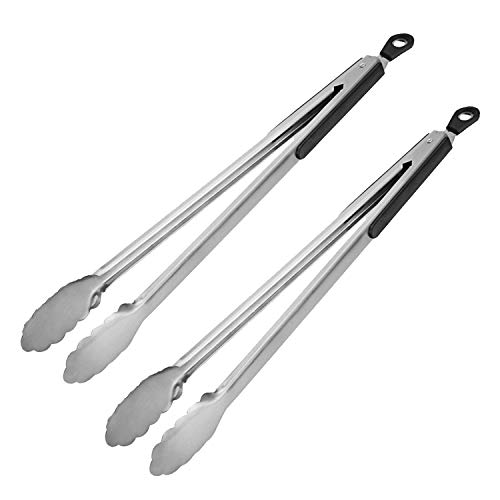 AOOSY Pinzas de Cocina,Parrilla de cocción BBQ Larga 35.6cm Bloqueo 18/8 Premium Acero Inoxidable Bloqueo Pinzas para Ensalada Resistentes al Calor para Acampar Sirviendo Barbacoa