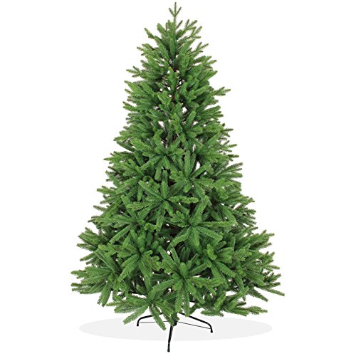 Árbol de Navidad artificial de 210 cm, 2,1 m de alta calidad, tipo abeto de Nordmann / del Cáucaso/boreal, puntas y hojas de pino moldeadas por inyección perfecta de polietileno, sistema de apertura plegable, en color verde, incl. soporte de metal, poco i