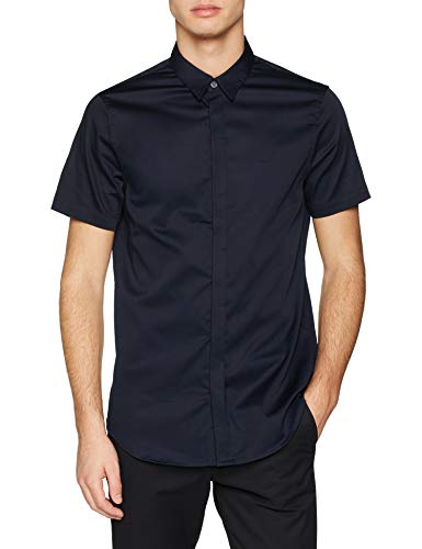 Armani Exchange Stretch Satin Slim Camisa, Azul (Navy 1510), Small para Hombre