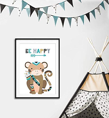 artpin® Juego de 4 pósteres para habitación infantil – Decoración Niño Niña – Cuadros de pared A4 para habitación de bebé – Animales del bosque indio Safari Escandinavo, Boho, Jungle, multicolor (P44)