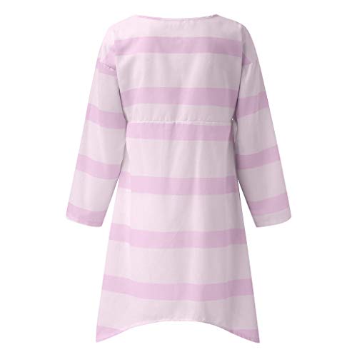 Auifor De Vestir de Manga Larga Rayada Ocasional de Las Mujeres Mini Vestido del Cuello V(Rosa/XX-Large)