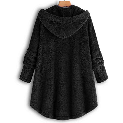 Auifor Dobladillo de Leopardo de Lana para Mujer Dobladillo con Botones Talla Grande Sudadera con Capucha Blusa Camisa de Felpa suéter(A-Negro/XXX-Large)