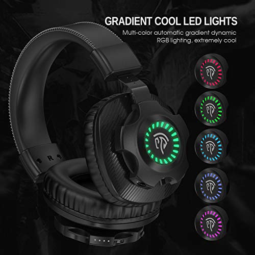 Auriculares Inalámbricos, Auriculares para Juegos Estéreo Inalámbricos REDSTORM V07W 2.4G, con Micrófono y Control de Volumen, Adecuados para PC, MAC, PS4, Iluminación Degradada RGB