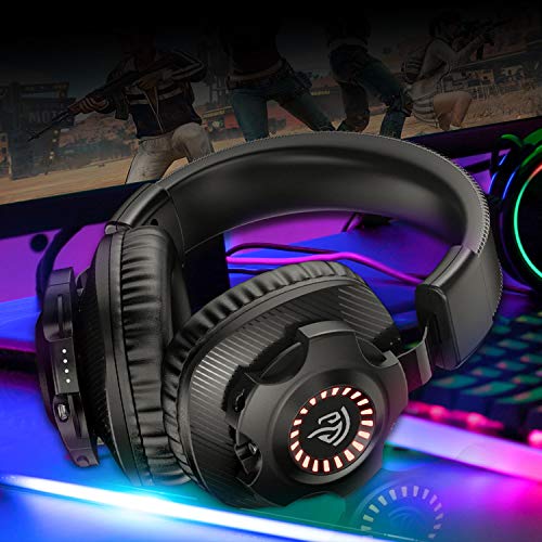 Auriculares Inalámbricos, Auriculares para Juegos Estéreo Inalámbricos REDSTORM V07W 2.4G, con Micrófono y Control de Volumen, Adecuados para PC, MAC, PS4, Iluminación Degradada RGB