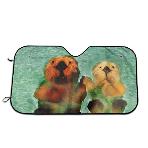 Aurora Sea Otter Mom Green Art Themed Interior Windshield Sun Shade Cover Car Windows Visor Kit Ornament Decor Outdoor Vehicle Accessories Sunshade Auto for Women Men