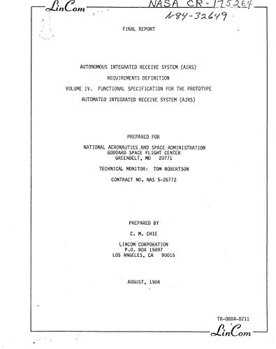 Autonomous Integrated Receive System (AIRS) requirements definition. Volume 4: Functional specification for the prototype Automated Integrated Receive System (AIRS) (English Edition)