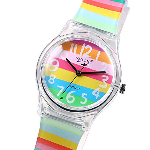 Avaner Reloj de Niña Mujer Reloj Analogico de Colores Arco Iris, Rainbow Reloj Transparente Correa de Silicona para Chicas, Buen