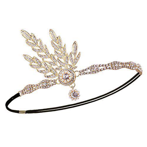 BABEYOND 1920s Flapper Pelo Banda Gran Gatsby Vintage Nupcial Pelo Accesorio Hoja de Cristal Perla Pelo Banda