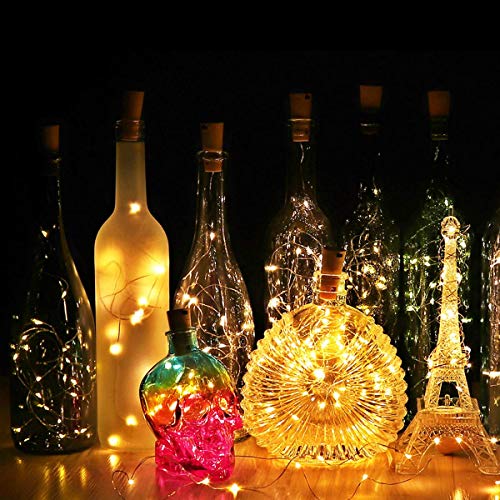 BACKTURE Luz de Botella, 2M 20 LED Guirnaldas Luminosas Botellas de Vino, Luces LED Decoración de Luces para Boda, DIY Fiesta, Adornos de Navidad - Blanco Cálido (20 pack)