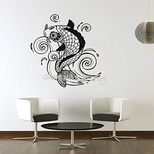 BailongXiao Etiqueta engomada de la Pared del Remolino de Peces Koi Estanque de Calamar Peces Koi Animal Tatuajes de Pared Sala de Estar Decoración de baño Papel Tapiz de Arte móvil 63X70.5cm