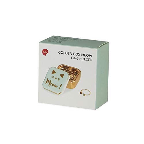 Balvi Porta Anillos Golden Box Meow! Color Verde Cajita para Anillos, Pendientes y Otras Joyas pequeñas Porcelana 4,9cm