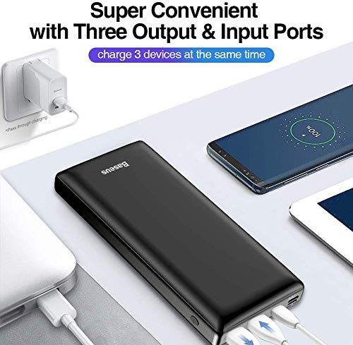 Baseus Batería Externa 30000mAh,Power Bank Bateria Portatil Movil USB C Carga rapida para iPhone 11 Pro MAX, iPad, Mac, Samsung, Huawei, Xiaomi, Nintendo Switch Nergo