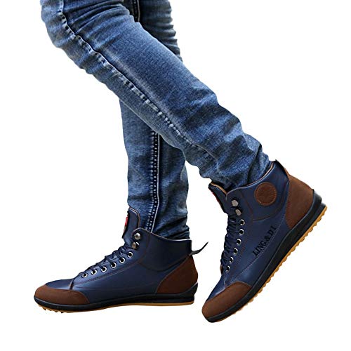 BaZhaHi Zapatillas de Hombre Botas de Cuero Zapatos Deportivos Casuales Estilo Vintage de Estilo británico Calzado de Hombre Calzado Alto Superior Calzado Casual para Hombre (Oscuro Azul, 43)