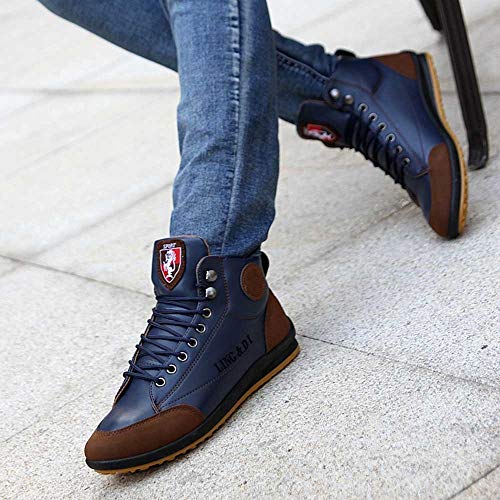 BaZhaHi Zapatillas de Hombre Botas de Cuero Zapatos Deportivos Casuales Estilo Vintage de Estilo británico Calzado de Hombre Calzado Alto Superior Calzado Casual para Hombre (Oscuro Azul, 43)