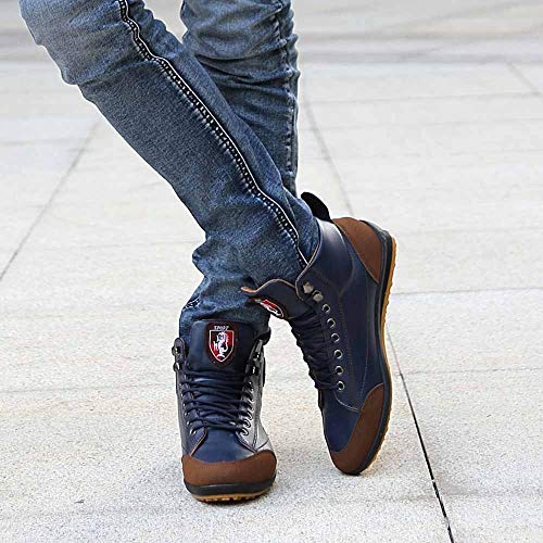 BaZhaHi Zapatillas de Hombre Botas de Cuero Zapatos Deportivos Casuales Estilo Vintage de Estilo británico Calzado de Hombre Calzado Alto Superior Calzado Casual para Hombre (Oscuro Azul, 43)