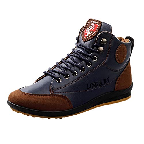 BaZhaHi Zapatillas de Hombre Botas de Cuero Zapatos Deportivos Casuales Estilo Vintage de Estilo británico Calzado de Hombre Calzado Alto Superior Calzado Casual para Hombre (Oscuro Azul, 43)