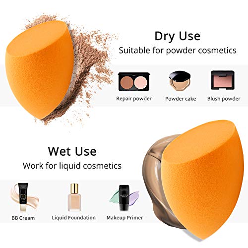 BEAKEY Mezclador de Esponja de Maquillaje de 5+5 Piezas, Juego de Esponja de Maquillaje Para Base, Corrector y Polvo, Esponjas Aplicadoras de Maquillaje de Doble Uso (Negro y Naranja)