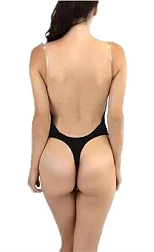 BeautyIn - Body con sujetador y espalda descubierta, con tirantes transparentes, estiliza, para traje de novia Negro negro