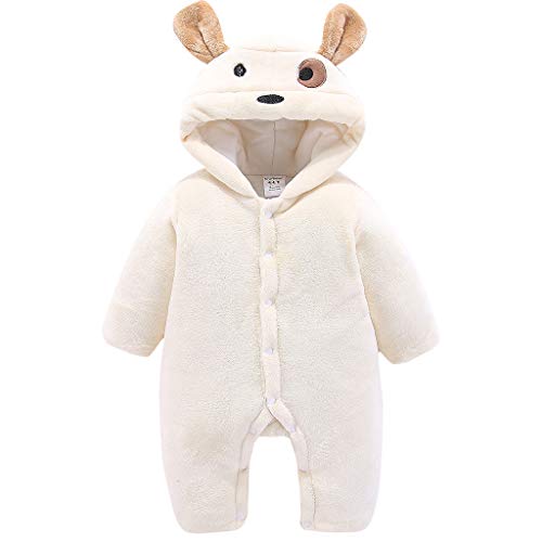 Bebé Mono con Capucha Mameluco de Franela para Niñas Invierno Pijama Pelele para 0-12 Meses Beige 3-6 Meses