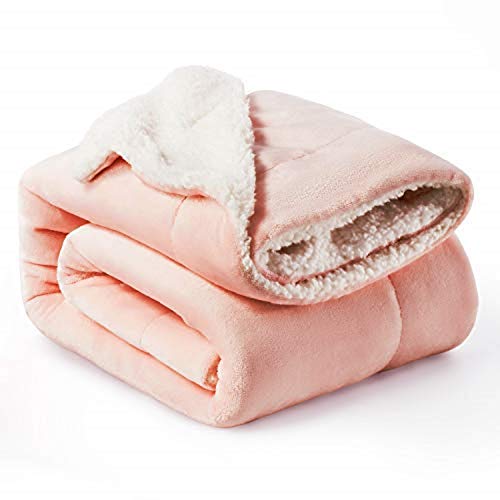 Bedsure Manta Reversible de Franela/Sherpa 150x200cm - Manta para Cama 90 de 100% Microfibra Extra Suave - Manta de Felpa Rosa Claro