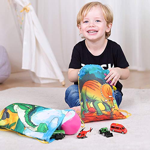 BeebeeRun 12pcs Mochilas Dinosaurio Bolsas de Cuerdas para Infantil Niños niñas,Mochila con Cordón Party Bolsas Saco de Deporte Infantil Fiesta de Cumpleaños Regalos