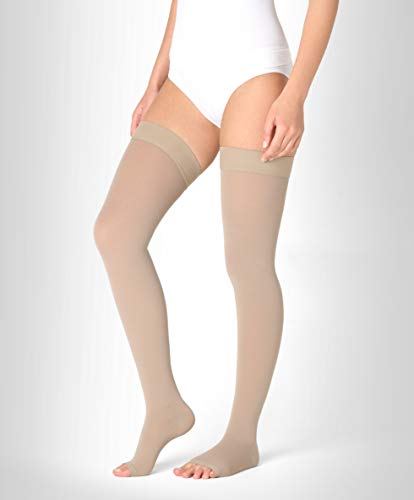 ®BeFit24 Medias de Compresión (23-32 mmHg, 120 Denieres, Clase 2) sin Puntera para Hombre y Mujer - Ideal para Embarazo, Varices y Circulación - [ Size 4 - Long: A - Beige ]