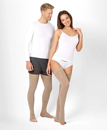 ®BeFit24 Medias de Compresión (23-32 mmHg, 120 Denieres, Clase 2) sin Puntera para Hombre y Mujer - Ideal para Embarazo, Varices y Circulación - [ Size 4 - Long: A - Beige ]