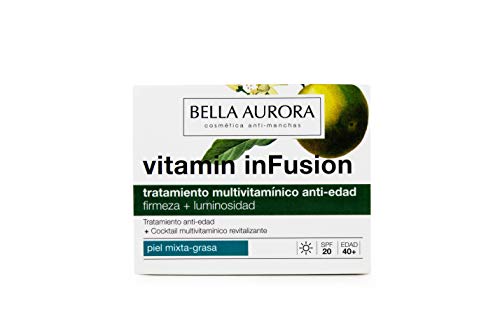 Bella Aurora Vitamin Infusion, Tratamiento Anti-Edad, Ilumina, Unifica el Tono y Atenúa las Arrugas, Anti-Polución, para Piel Mixta-Grasa, 50 ml