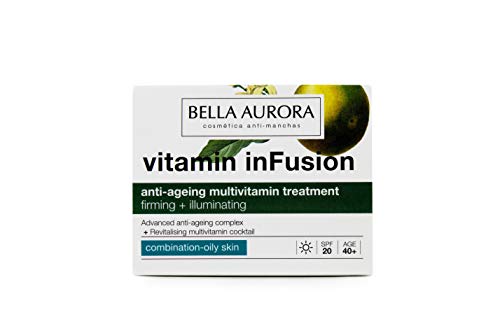 Bella Aurora Vitamin Infusion, Tratamiento Anti-Edad, Ilumina, Unifica el Tono y Atenúa las Arrugas, Anti-Polución, para Piel Mixta-Grasa, 50 ml