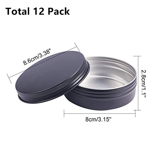 BENECREAT 12 Pack 100ml Lata de Aluminio Redondo Contenedor de Cosmético con Tapa de Rosca - Ideal para Almacenar Pequeñas Cosas(Negro)